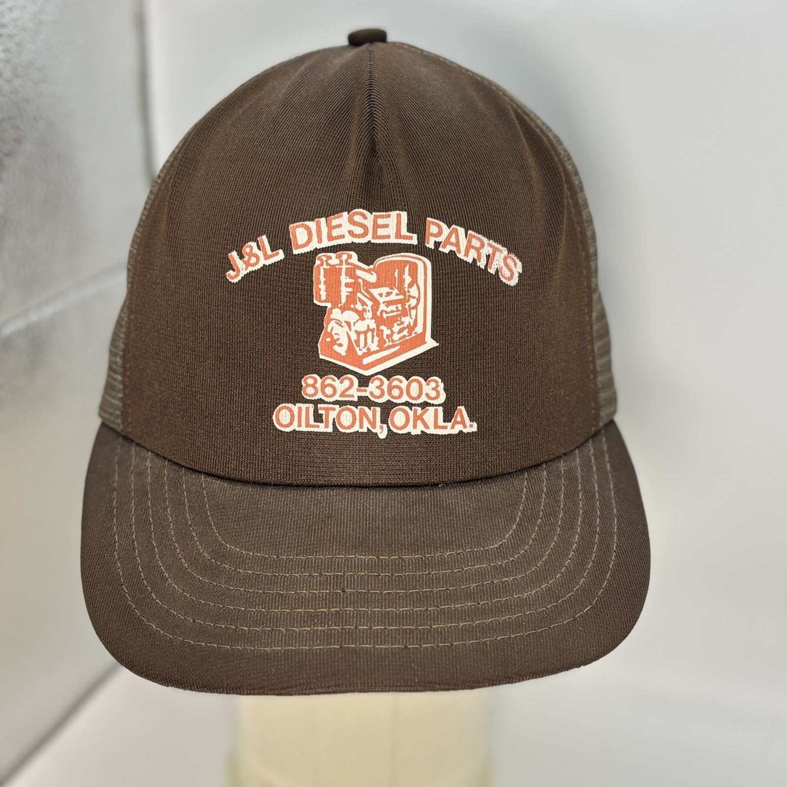 Vintage J&L Diesel Parts Hat Cap Snap Back Brown Mesh Trucker Patch Mens 80s